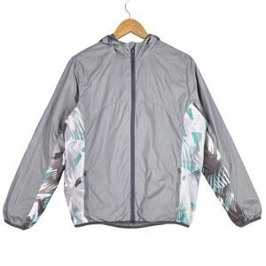 K‑SWISS NYLON WINDBREAKER JACKET – GRAY / WHITE / TEAL RETRO STYLE – SIZE LARGE